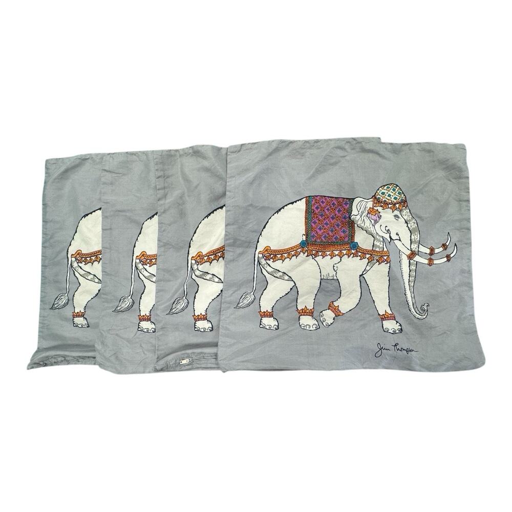 Jim Thompson Double Sided Thai Elephant Print Pillow 100% Silk Cover Lot of 4